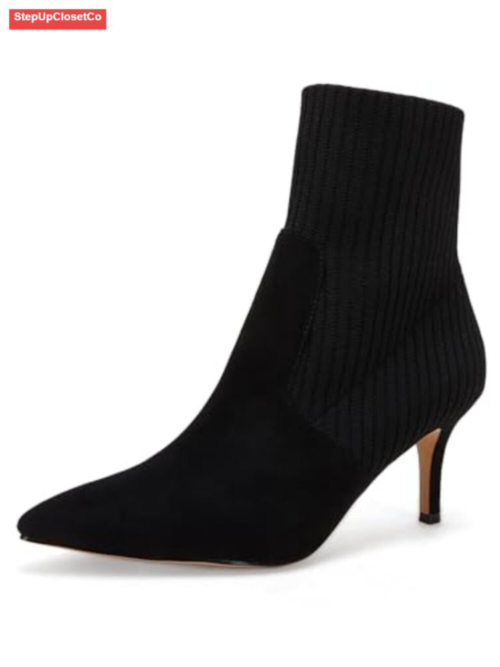 Women's Pointed Toe Ankle Boots Kitten Heel Faux Suede Winter Sock Booties